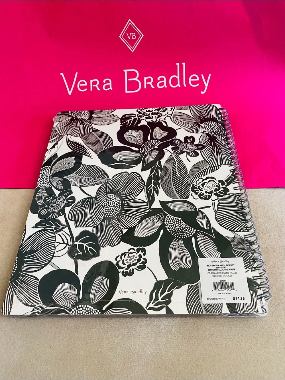 Vera Bradley Spiral Notebook. NWT Bedford Blooms White. 160 pages